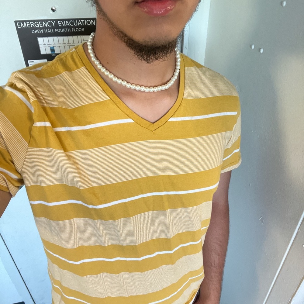 Stripped yellow and white V-neck